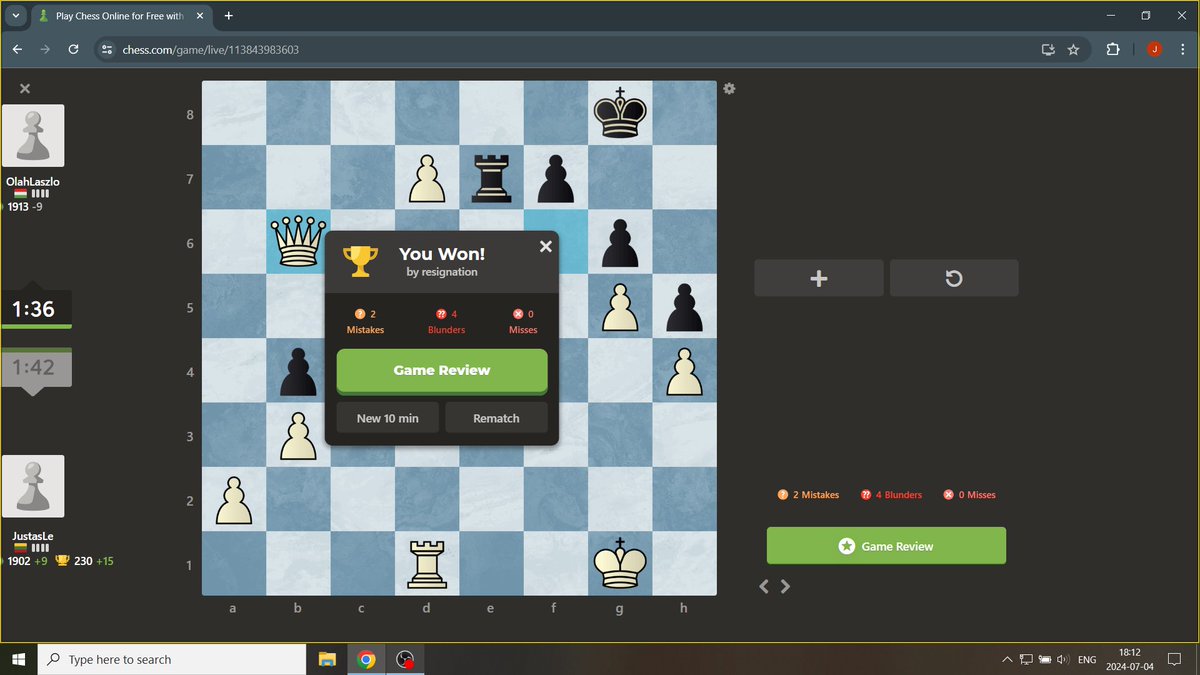 Long time no see, Chess Twitter! After coming back to play after a long break, managed to reach 1900 on chess.com Rapid. The games are intense, excited to see how much further I can go! 🥳🥳