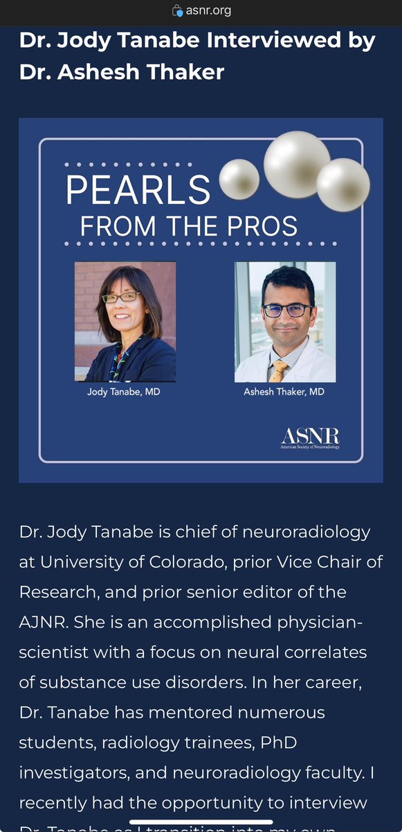 American Society of Functional Neuroradiology (@theasfnr) on Twitter photo Pearls from the Pros via <a href="/TheASNR/">The American Society of Neuroradiology</a> 
Featuring <a href="/theASFNR/">American Society of Functional Neuroradiology</a> President-Elect Dr. Jody Tanabe discussion with Dr. Ashesh Thakur!
<a href="/jodytanabe/">Jody Tanabe</a>🤝<a href="/AsheshThaker/">Ashesh Thaker</a> 
🤩
asnr.org/pearls-from-th…
🧠 Pearls from the Pros via <a href="/TheASNR/">The American Society of Neuroradiology</a> 
Featuring <a href="/theASFNR/">American Society of Functional Neuroradiology</a> President-Elect Dr. Jody Tanabe discussion with Dr. Ashesh Thakur!
<a href="/jodytanabe/">Jody Tanabe</a>🤝<a href="/AsheshThaker/">Ashesh Thaker</a> 
🤩
asnr.org/pearls-from-th…
🧠