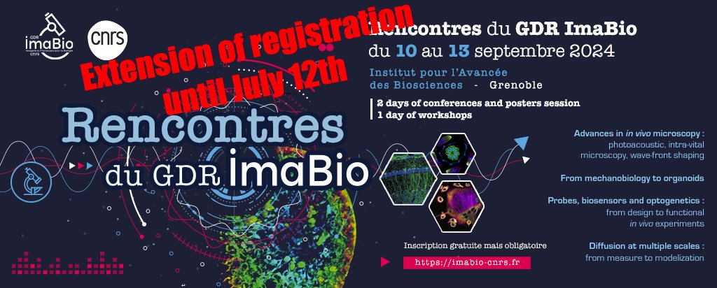 #RencontresImabio2024 

Last chance ! The dead line for registration to workshop is set to July 12th.

Register quickly, the conference is free but the number of seats is limited.

The topics are sufficiently flexible so please submit your abstracts !  

imabio-cnrs.fr