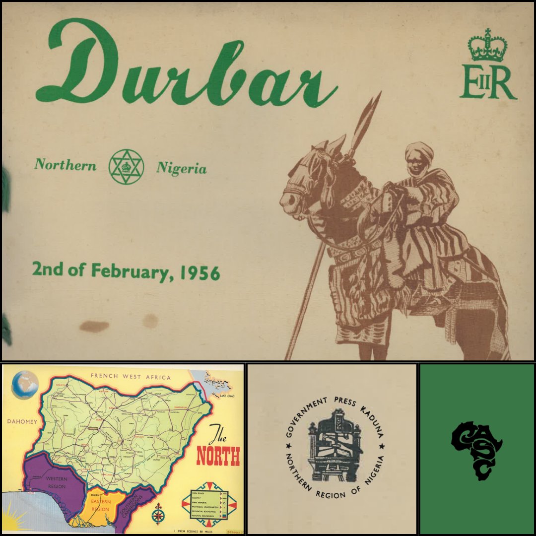 AfrStudiesLib's tweet image. 📜We recently received a donation containing this 1956 commemorative itinerary of Queen Elizabeth II's visit to Kaduna's #Durbar. Kaduna was capital of Nigeria's former Northern Region until 1967. 

✉️Read the alt. text to learn what Durbar means, and DM or email us to view this!