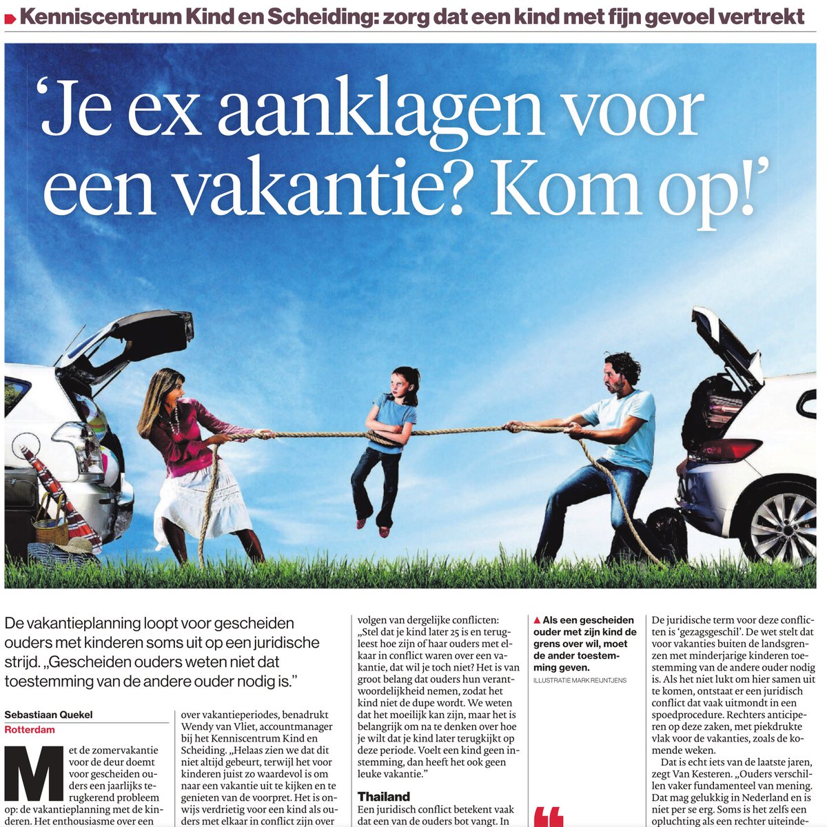 Vanochtend haalde de vakantiestrijd van gescheiden ouders zelfs de voorpagina van het AD. Behalve duidelijke afspraken in het ouderschapsplan attendeer ik ouders altijd op de regels die gelden voor  vakanties. Tijdens de vakantie periode zal ik hier zeker vaker op terugkomen.