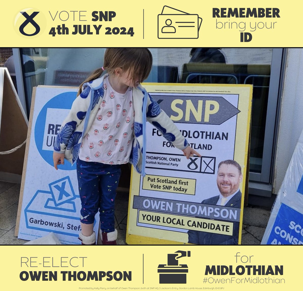 TeamMidlothian's tweet photo. 💛I am proud to raise my family in Midlothian and if my daughter was old enough she would be voting SNP today. 

🗳️ #VoteSNP for a future made in Scotland for the next generation.

#ReElectOwen #OwenForMidlothian #ActiveSNP #GeneralElection2024 #VoteLocal https://t.co/v2GKUGCpBd