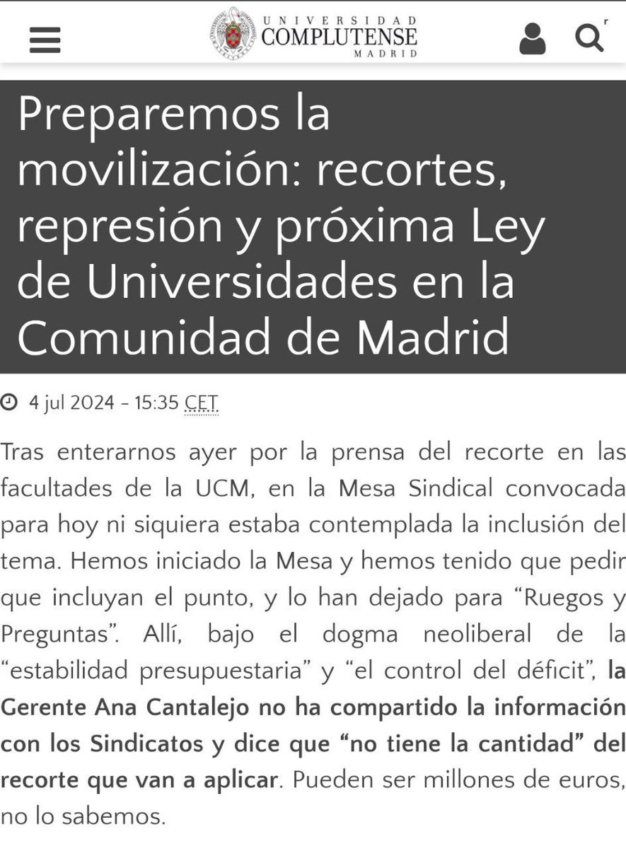 📢 COMUNICADO DE CGT-UCM tras los anuncios de recortes en la UCM, represión estudiantil y la Mesa Sindical de hoy

Lee, comparte, difunde
👉🏾ucm.es/cgt/noticias/6…