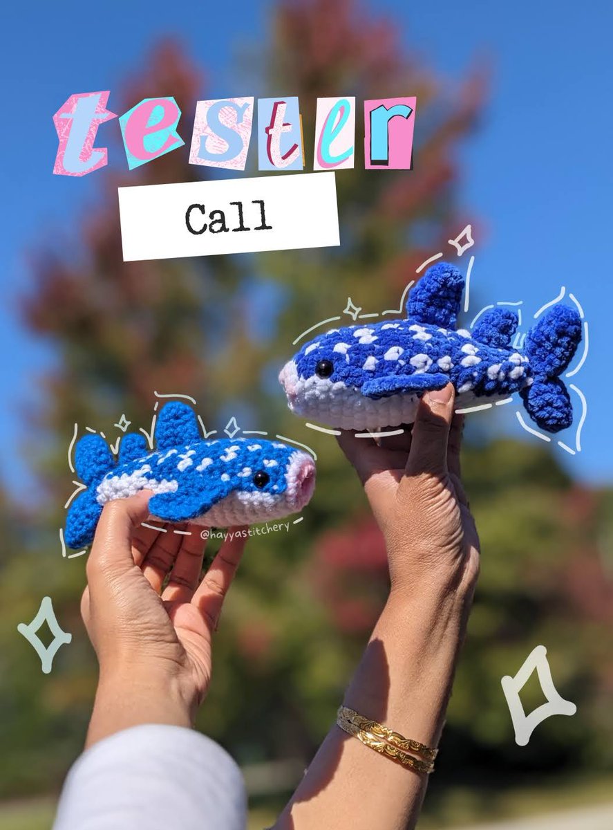 Hayyastitchery's tweet photo. Head over to my Instagram for my new Crochet Whale Shark pattern #testercall! I'm looking for 4-8 people to test this pattern and I'll be picking them by next week. Upon receiving the pattern, you'll get 10 days to complete it. See my insta post for more details and to apply :D https://t.co/6iZ9ntHiGs