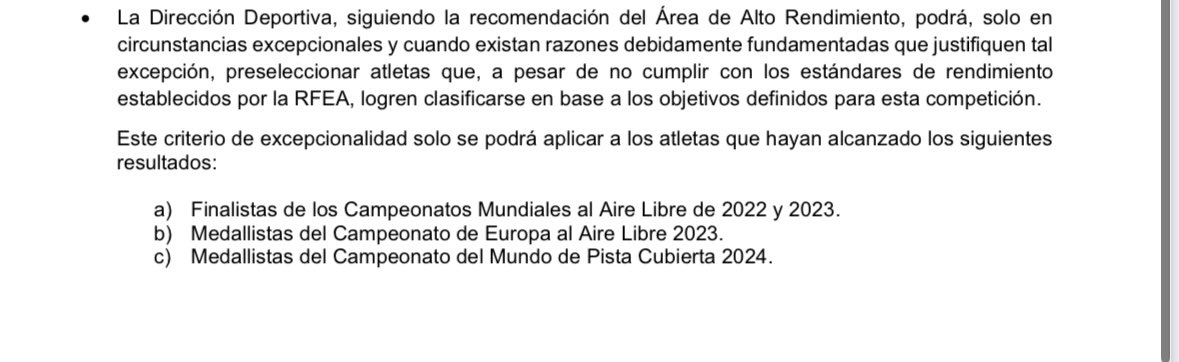 Irónico que la <a href="/atletismoRFEA/">atletismoRFEA</a> hable de criterios "objetivos" y "claros" cuando su exepción para la preselección de <a href="/jorge_onil3/">jorge ureña</a> para los JJOO (merecida), se salta los escenarios planteados en el famoso documento de criterios de selección de octubre con el que se llenan la boca