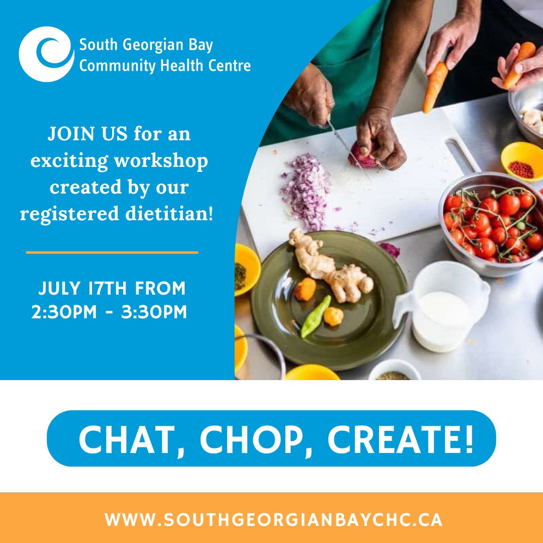 SGB_CHC's tweet photo. Get ready to Chat, Chop, and Create with us!
๐
WHEN: July 17th, 2:30 PM - 3:30 PM
๐ WHERE: South Georgian Bay CHC
For more information and to reserve your spot, please visit https://t.co/tdXUIMkdRn.
#CookingWorkshop #KitchenSkills #NutritionEducation #CommunityEngagement https://t.co/ZrNCVjv4vt