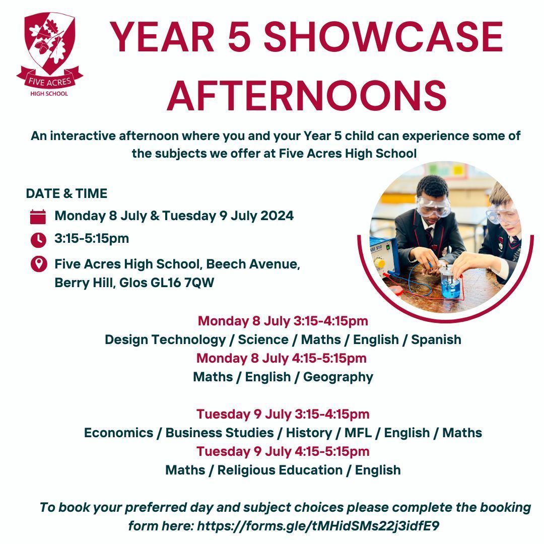 FiveAcresHigh's tweet photo. Bookings for our Year 5 Showcase Afternoons will close at midday tomorrow (5/7/2024). Please sign up to see what our world-class school can offer. #BeMoreFive https://t.co/pcdPBgClcl