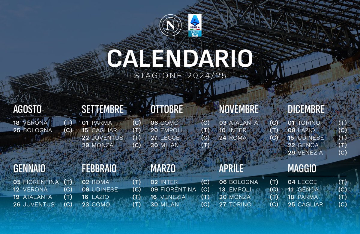 Nel caso ve lo foste persi… ecco il calendario della <a href="/SerieA/">Lega Serie A</a>! 🗓️

Portatelo sempre con voi per non perdere neanche un minuto di questa stagione degli azzurri  ⚽️

💙 #ForzaNapoliSempre | #SerieAEnilive