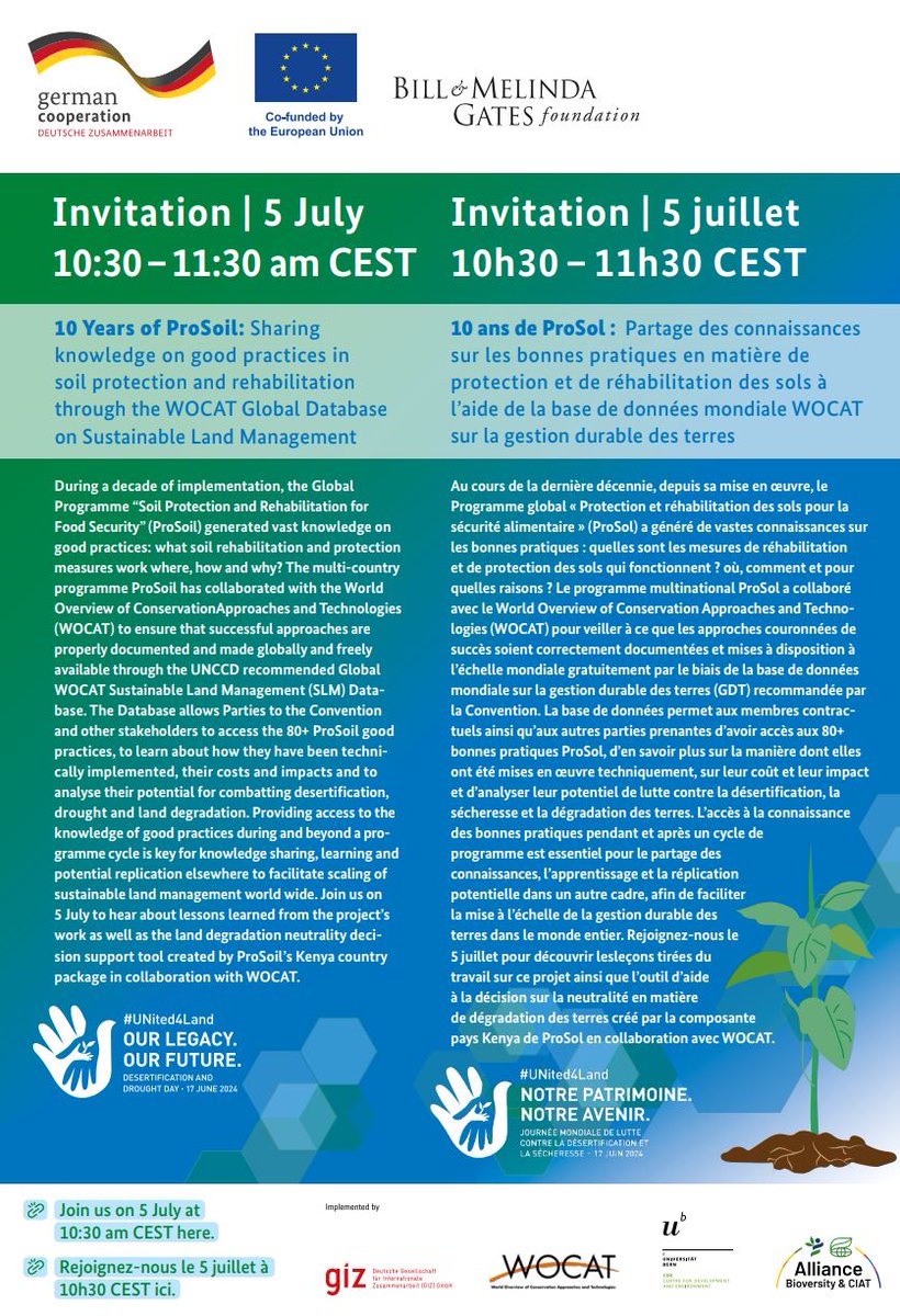 WOCATnet's tweet photo. Join us tomorrow when we look back at 10 years of #ProSoil. Hear about lessons learned from the project and the LDN decision support tool created by ProSoil’s Kenya country package in collaboration with WOCAT.
Join here: https://t.co/Iv0P5viHfC
#UNited4Land https://t.co/4lP3xEIXsR