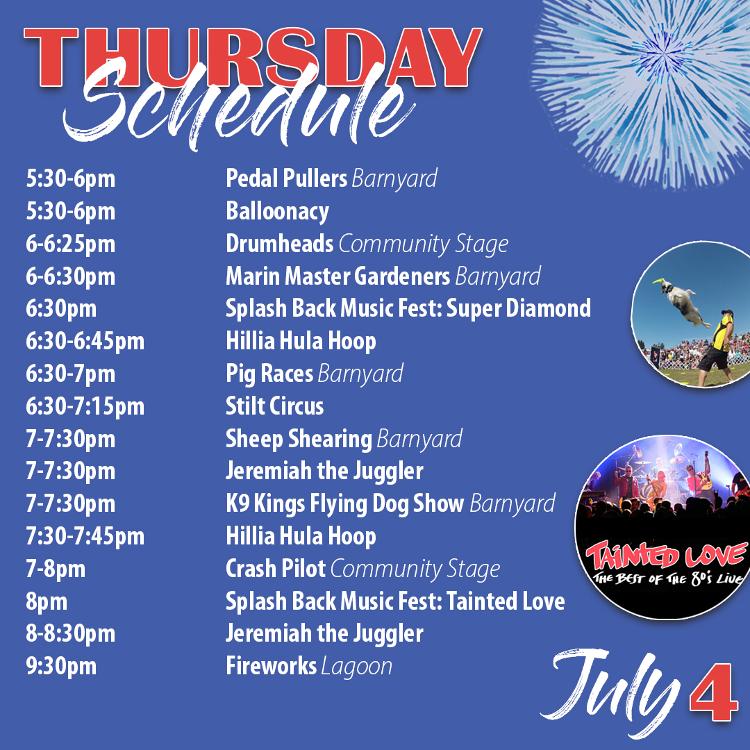 marinfair's tweet image. 🇺🇸Celebrate the 4th of July with us at the Marin County Fair! Check out the full schedule of events and join us for a day filled with fun, music, and spectacular fireworks! Don't miss out—see you at the fair! 🎡

marinfair.org/schedule

#MarinCountyFair #MarinFair #MakeASplash