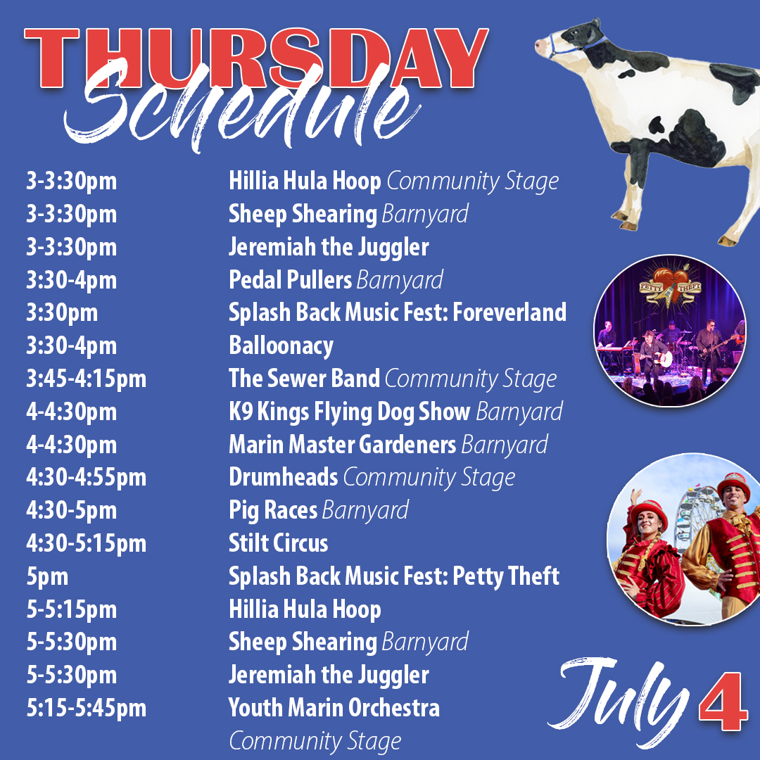 marinfair's tweet image. 🇺🇸Celebrate the 4th of July with us at the Marin County Fair! Check out the full schedule of events and join us for a day filled with fun, music, and spectacular fireworks! Don't miss out—see you at the fair! 🎡

marinfair.org/schedule

#MarinCountyFair #MarinFair #MakeASplash