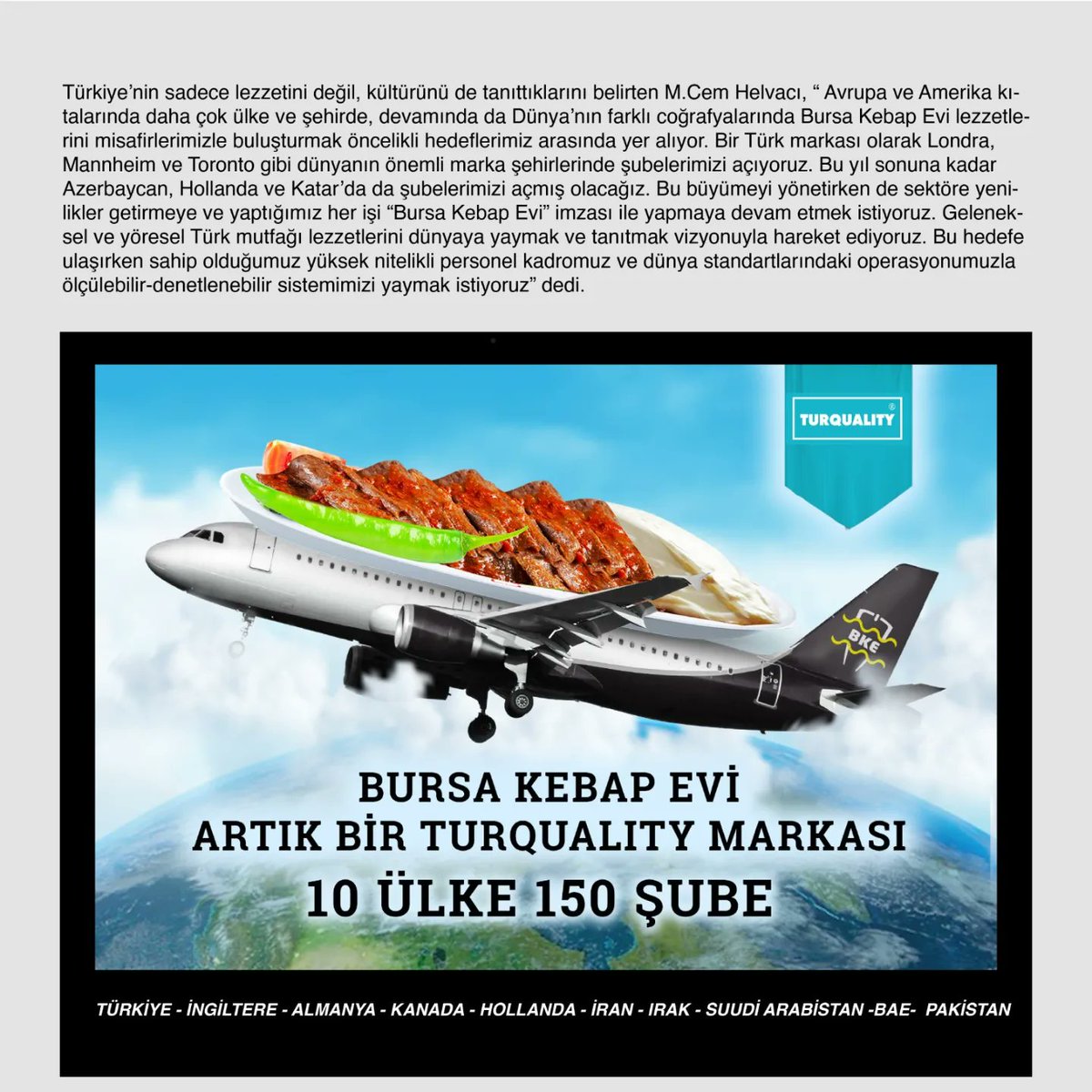 UFRAD Franchising Derneği olarak, Yönetim Kurulu Üyemiz Bursa Kebap Evi'nin, Ticaret Bakanlığı tarafından geliştirilmiş ve Türk markalarının global pazarlarda büyümesi için devlet tarafından desteklenen ilk ve tek program olan Turquality Marka Destek Programına++