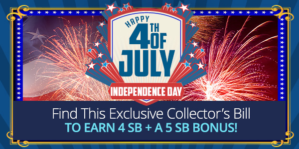 Swagbucks's tweet image. 🇺🇲 Happy 4th of July Swaggernauts! 🇺🇲

We have a special Collector&apos;s Bill to honor today&apos;s holiday worth 4 SB + a 5 SB Bonus!

Click the link below for your chance to win:

swagbucks.com/?f=55&amp;amp;t=w&amp;amp;p=1&amp;amp;…