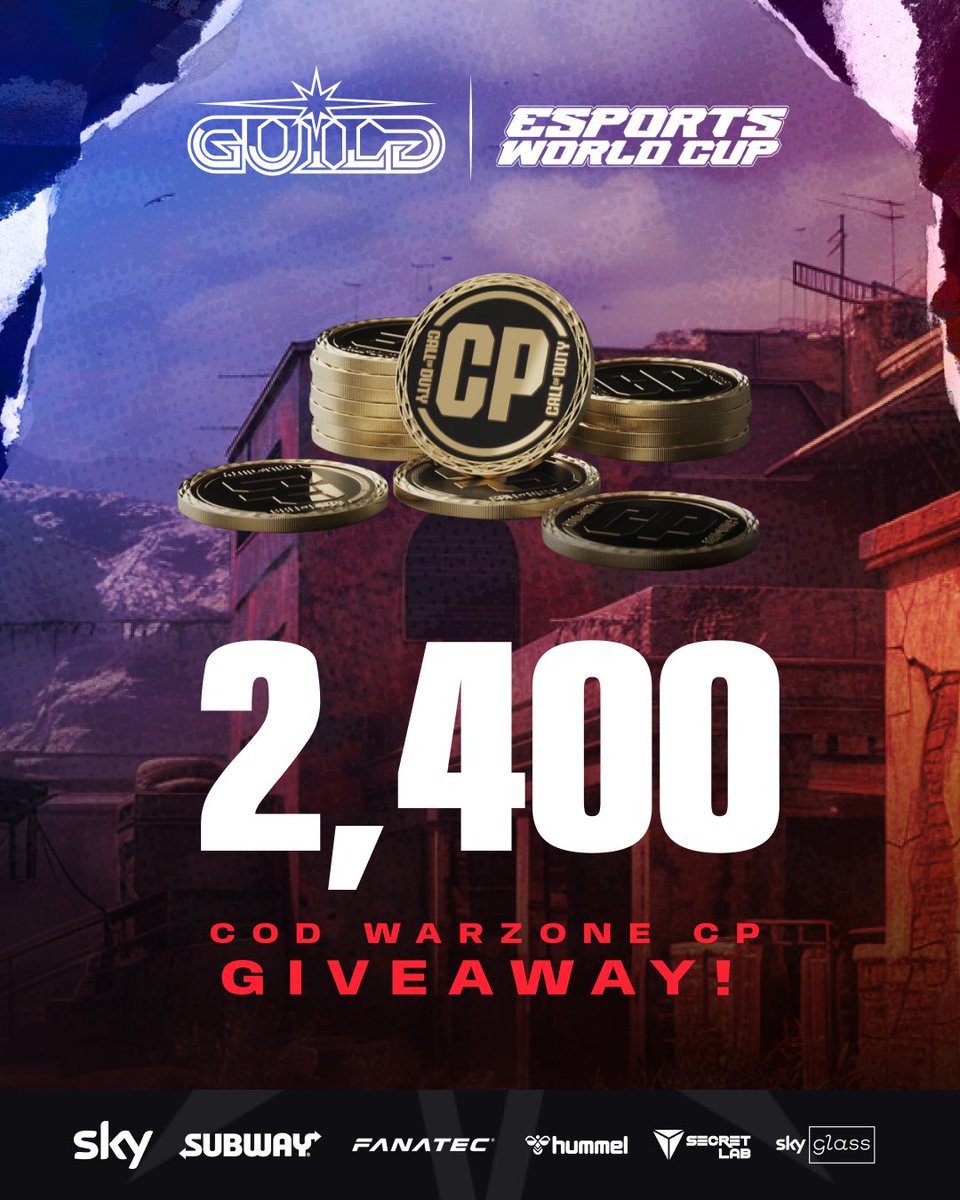 Guild Gaming (@guildesports) on Twitter photo ⚠️Giveaway time! ⚠️
To celebrate our #EWC journey in #Warzone, we are giving away 2400 Call of Duty points!
To enter for a chance to win simply:
1) Follow us
2) Follow our squad <a href="/KlNGAJ/">NIP KINGAJ</a> <a href="/WarsZ/">ROC WarsZ</a> <a href="/iVisionSR/">ROC iVisionSR</a> & <a href="/BubbleCT_/">ONIC BubbleCT</a>
3) RT this post 💪
Open to UK residents only. T&Cs apply. ⚠️Giveaway time! ⚠️
To celebrate our #EWC journey in #Warzone, we are giving away 2400 Call of Duty points!
To enter for a chance to win simply:
1) Follow us
2) Follow our squad <a href="/KlNGAJ/">NIP KINGAJ</a> <a href="/WarsZ/">ROC WarsZ</a> <a href="/iVisionSR/">ROC iVisionSR</a> & <a href="/BubbleCT_/">ONIC BubbleCT</a>
3) RT this post 💪
Open to UK residents only. T&Cs apply.