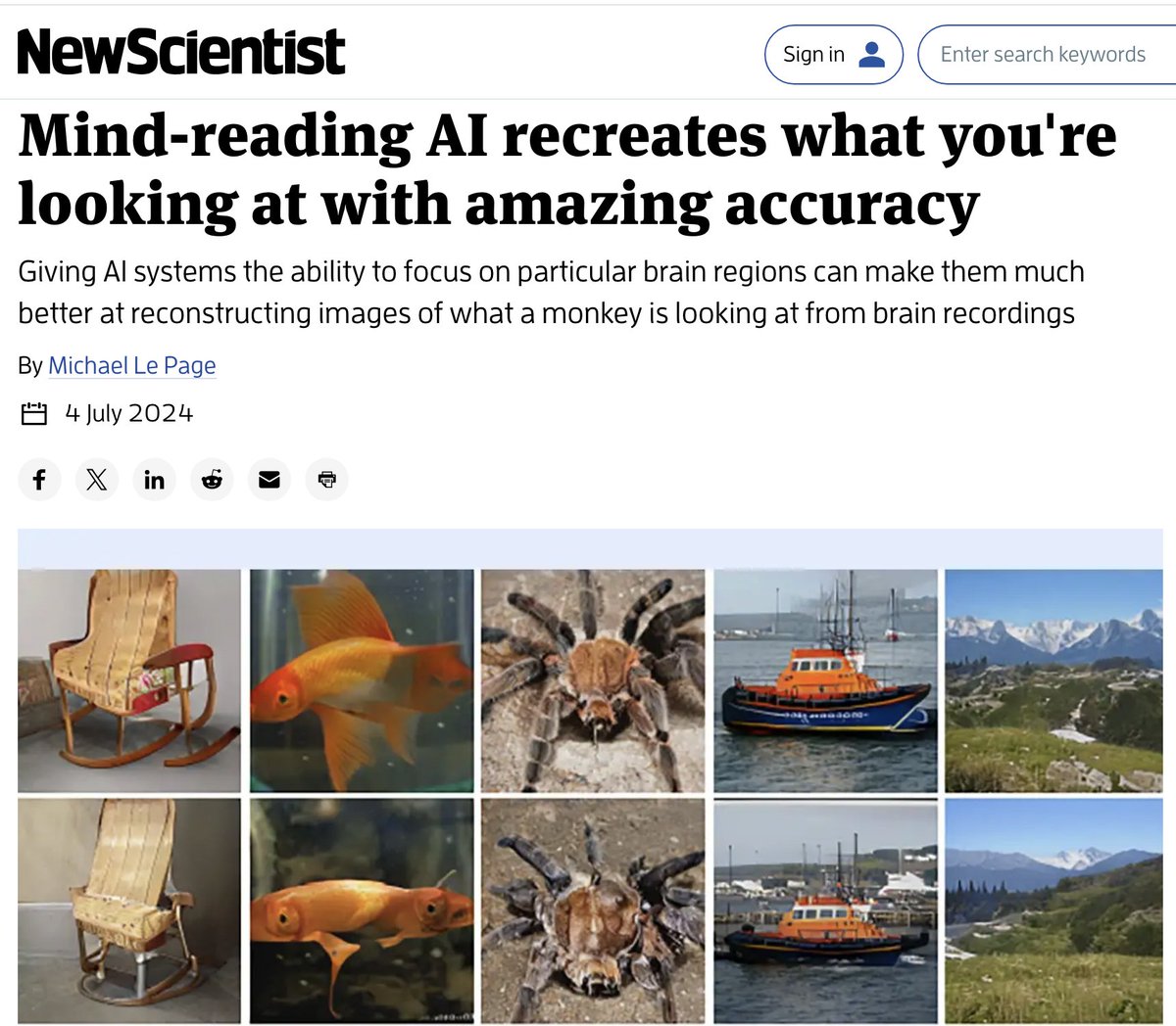Top row: what the monkey saw

Bottom row: AI uses the monkey's brain recordings to reconstruct the image

It is obvious where this is going
