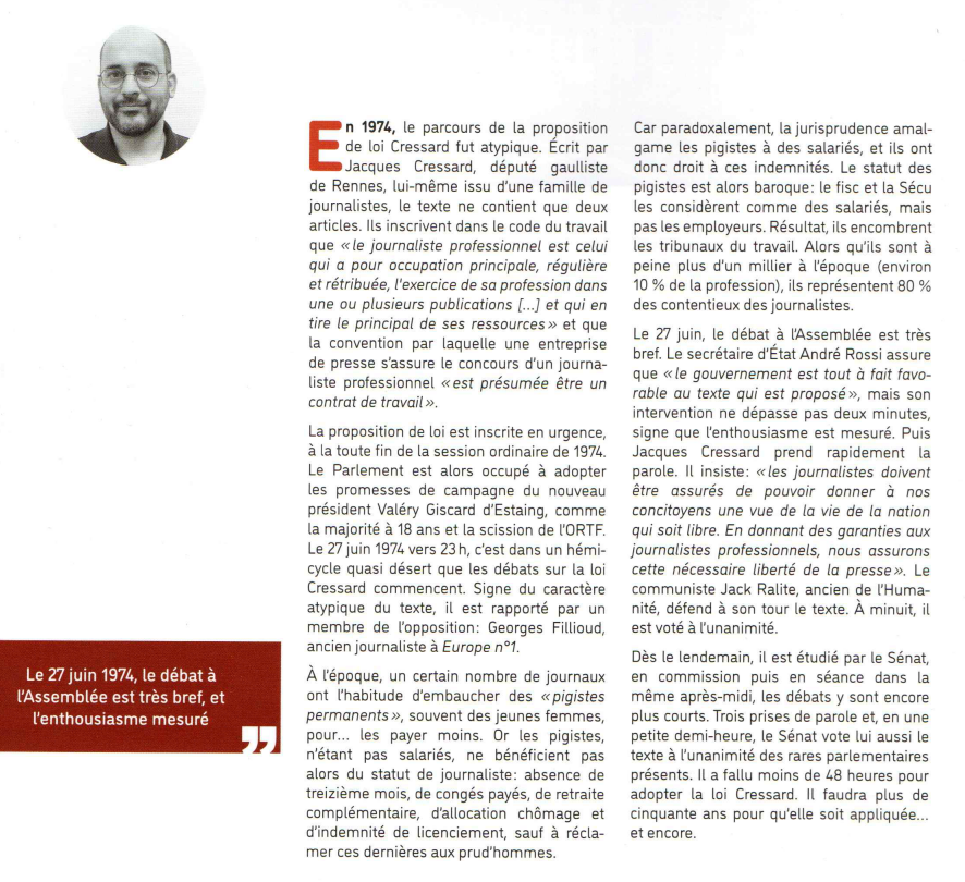Amis pigistes, on fête aujourd'hui les 50 ans de la loi Cressard, qui a rattaché notre statut au contrat de travail. 🥳🥳🥳
Pour le mag des 48h de <a href="/pigist/">Profession : Pigiste</a>, je m'étais penché sur les débats parlementaires de cette loi. Ils furent courts (et l'article aussi)