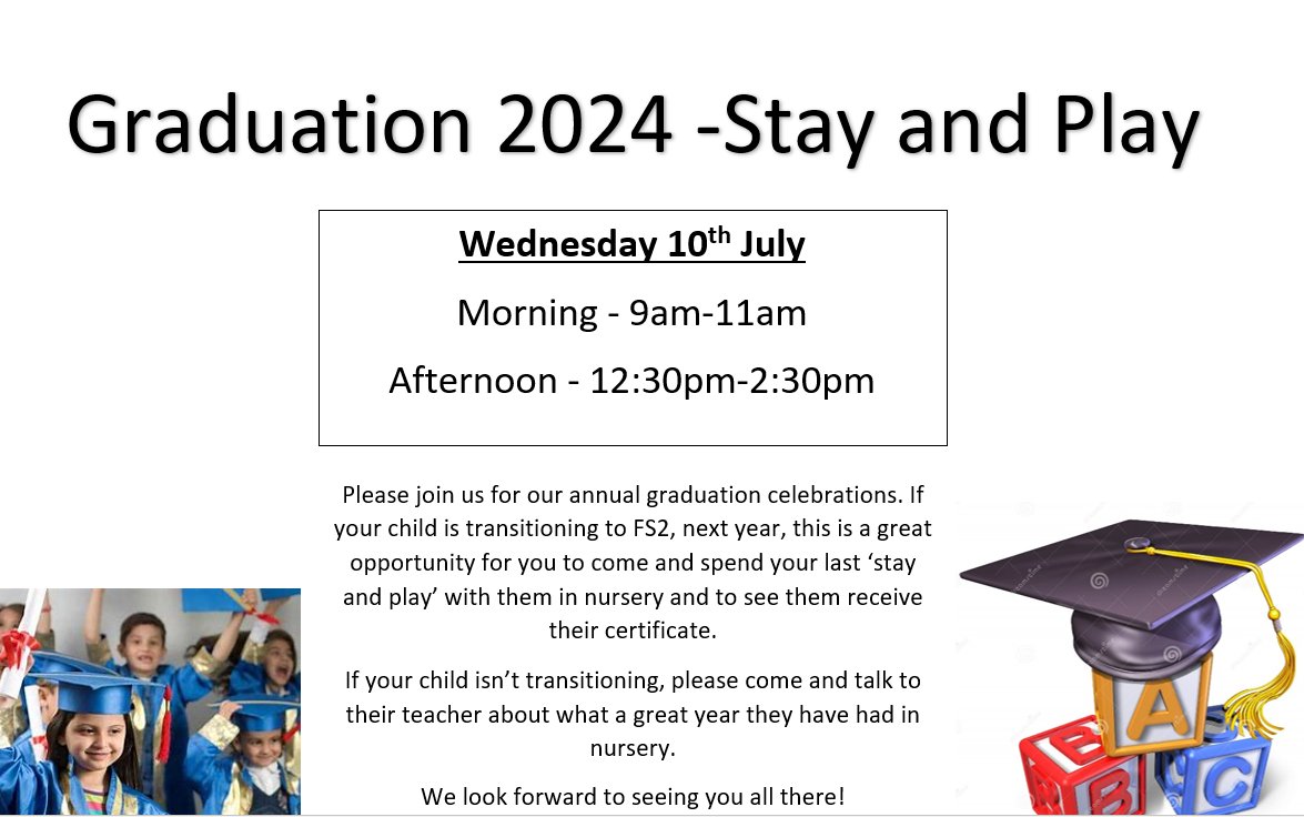 2YOWhiteways's tweet photo. Please find information below for nursery graduation next week 🎓 @WhitewaysFS1 https://t.co/LhHAhTnpmt