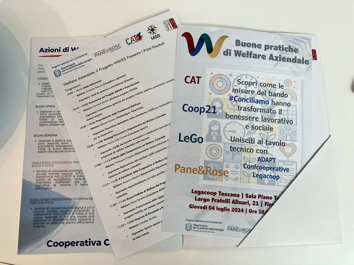 SilviaSpattini's tweet photo. Oggi a Firenze con @mariasole_fc presso la sede di Legacoop Toscana per partecipare alla presentazione dei primi risultati del progetto WAVES (delle Coop CAT, Coop21, LeGo Pane&amp;Rose) e parlare di #welfareaziendale nella #cooperazione sociale https://t.co/VqeABiYdom