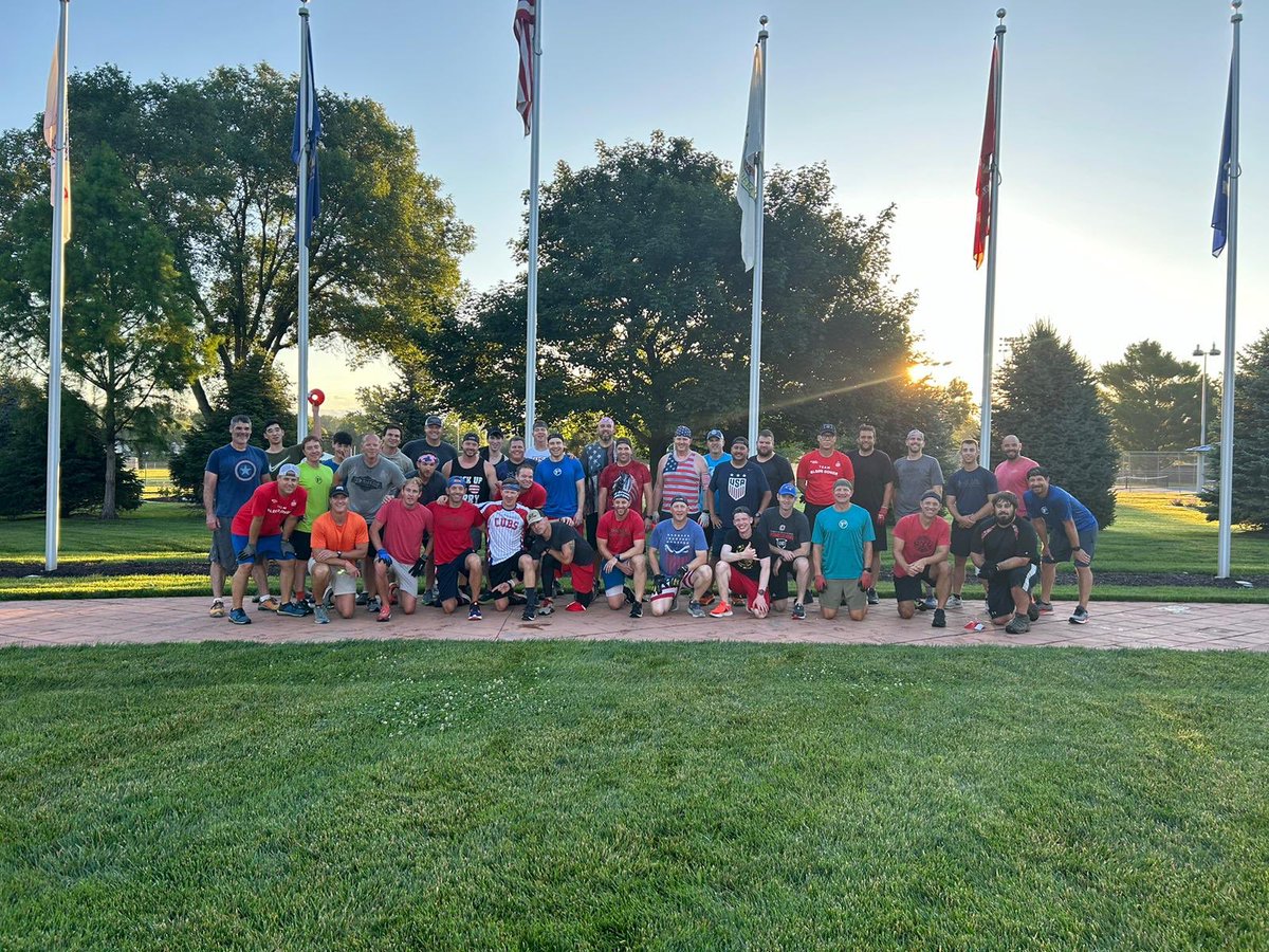 F3TheSteelMill's tweet photo. What a day at da Mill!  

Our former fearless leaders High Life &amp; The Cell brought home the ship!  

Over 40 Americans joined to complete over 72,000 reps to kick off our day of freedom!  

Shout out to Knobs for using a Shamwow to support his intense perspiration.  @F3Omaha https://t.co/gyrV04mDXq