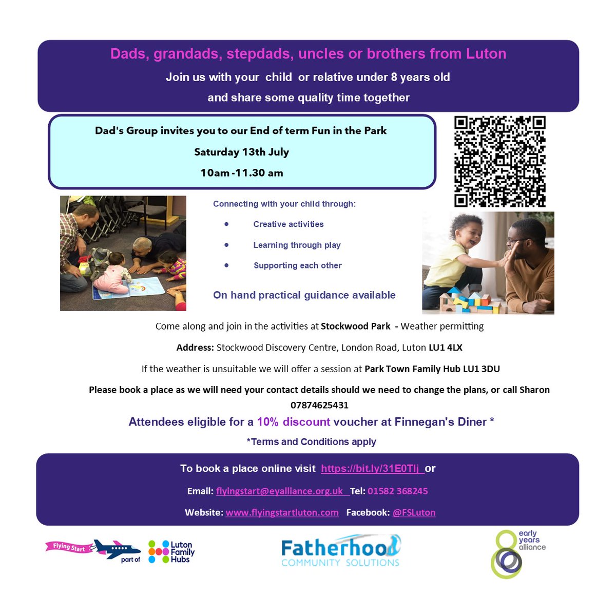 Calling all Dads, Grandads, Stepdads, Uncles, brothers, cousins!
We are pleased to announce that we have an end of term Fun in the Park session for our Dad's Group on the 13th of July! Please don't hesitate to join us and spend some quality time with your child or relative!