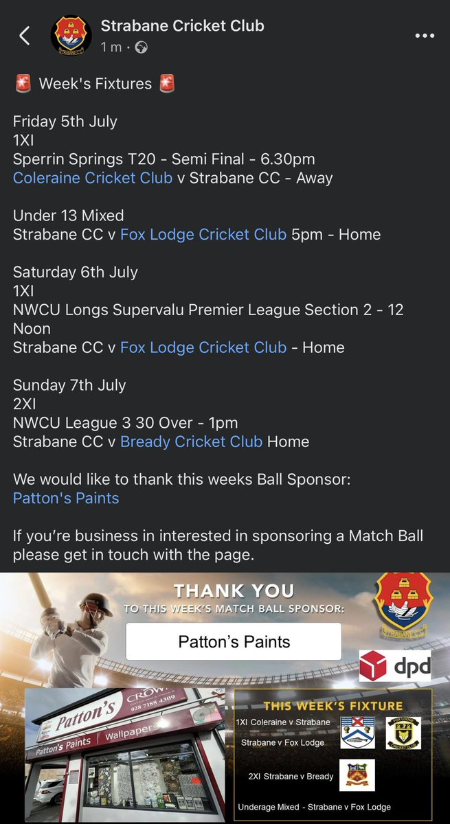 🚨 Week’s Fixtures 🚨