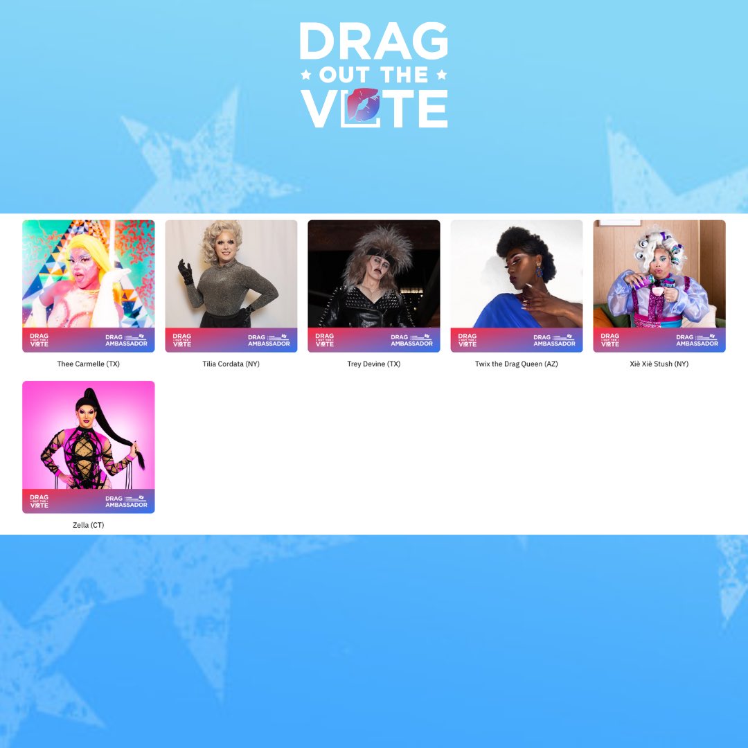 DragOutTheVote's tweet photo. This Independence Day, Drag Out The Vote is proud to announce our 2024 Drag Ambassadors!

Go to https://t.co/y3FnPQlei1 to learn more about these incredible dragtivists working to save our democracy!

🇺🇲 🏳️‍🌈 🏳️‍⚧️ https://t.co/bMuvinMYE3