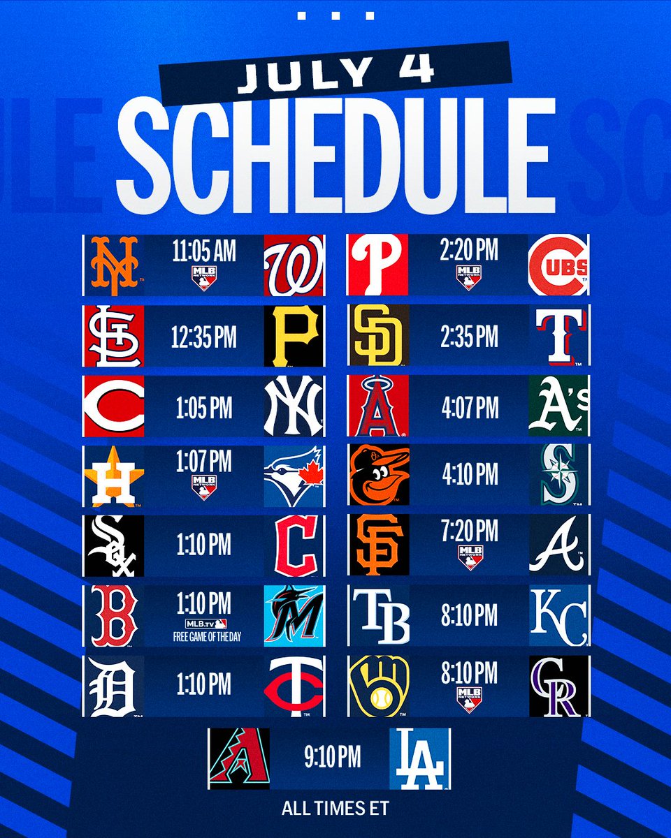 MLB's tweet photo. Baseball all day long on July 4th! 🎆 https://t.co/gbyIi97KLE
