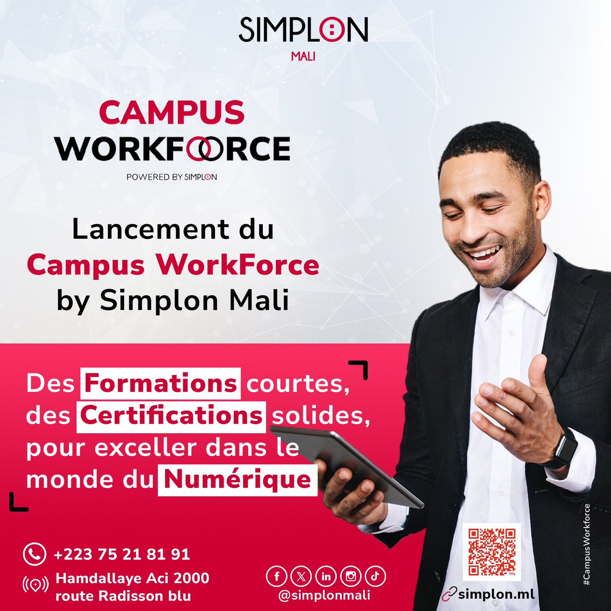 🌟 𝗗𝗨 𝗡𝗢𝗨𝗩𝗘𝗔𝗨 𝗖𝗛𝗘𝗭 𝗦𝗜𝗠𝗣𝗟𝗢𝗡 𝗠𝗔𝗟𝗜 🌟

𝗟𝗮𝗻𝗰𝗲𝗺𝗲𝗻𝘁 𝗱𝘂 𝗖𝗮𝗺𝗽𝘂𝘀 𝗪𝗼𝗿𝗸𝗳𝗼𝗿𝗰𝗲 𝗯𝘆 𝗦𝗶𝗺𝗽𝗹𝗼𝗻 𝗠𝗮𝗹𝗶 ! 🚀🎓 

L’offre de formation payante de Simplon
Catalogue : bit.ly/cwfmali
#Formationnumérique #Simplon
