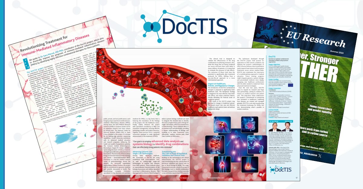 Doctis (@doctiseu) on Twitter photo 🚀 Discover the #DocTISproject in <a href="/EU_RESEARCH/">EU Research</a> magazine!
🔬 The article outlines the techniques, trials, and potential impacts of the project aimed at discovering effective therapeutic strategies for immune-mediated inflammatory diseases.
#IMIDs #EUResearch #EUResearcher 🚀 Discover the #DocTISproject in <a href="/EU_RESEARCH/">EU Research</a> magazine!
🔬 The article outlines the techniques, trials, and potential impacts of the project aimed at discovering effective therapeutic strategies for immune-mediated inflammatory diseases.
#IMIDs #EUResearch #EUResearcher