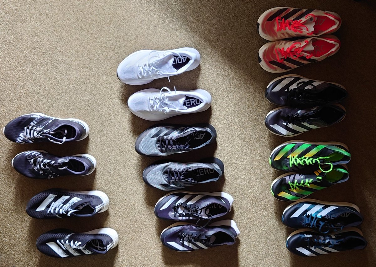 ZtabediH's tweet photo. 酔っぱらった勢いでぼくの #adidas #ADIZERO 愛を現役メンツでアピールしゅるネタポスするYO!

#TAKUMISEN6
#ADIZEROPRO
#SL2
#BOSTON12
#JAPAN8 ( #ADIOS8 )
#ADIOSPRO2
#TAKUMISEN8 x2
#TAKUMISEN9 ※未使用
#パフォーマンスロゴ のつもり (世代的には ＃EQUIPMENT ロゴｗｗ)
#サッポロクラシック ｗ https://t.co/35S89oU3TH