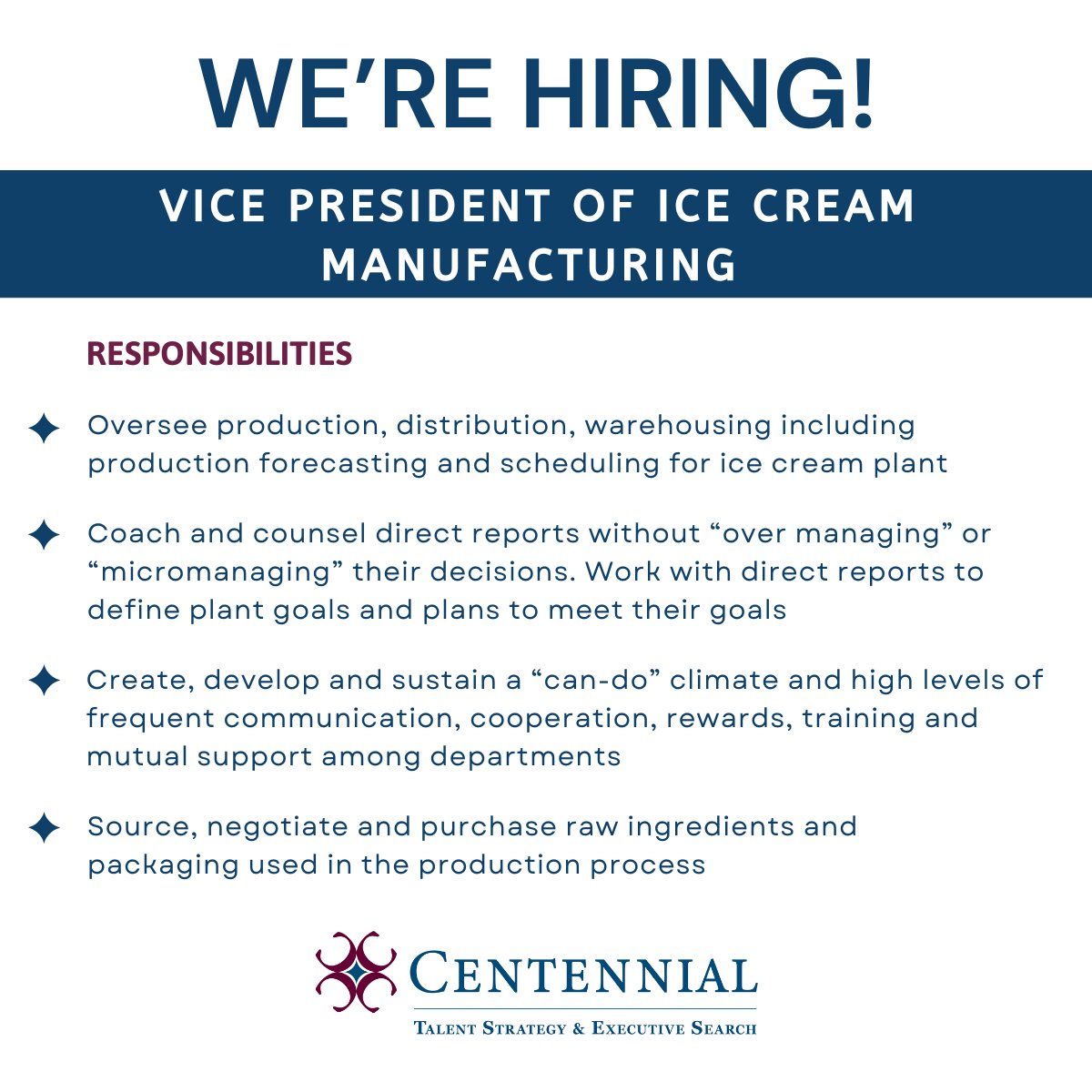 We’re seeking a visionary Vice President of Ice Cream Manufacturing to spearhead strategic and operational goals for a client in Cincinnati. This role is crucial for driving business forward, ensuring seamless collaboration across several departments.
app.loxo.co/job/NDQ0OS1jeX…