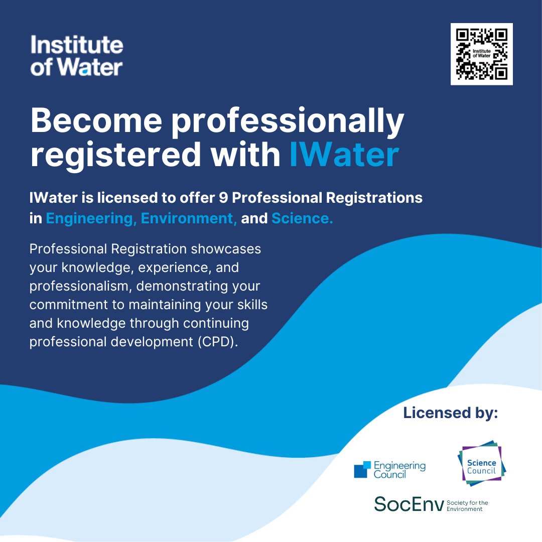 Become professionally registered with IWater!

IWater is licensed by <a href="/EngCouncil/">Engineering Council</a>, <a href="/SocEnv_HQ/">Society for the Environment</a>,  and <a href="/Science_Council/">Science Council</a> to offer 9 Professional Registrations in:

👷‍♀️Engineering
🌿Environment
🧪Science

Learn more by visiting: instituteofwater.org.uk/professional-r…