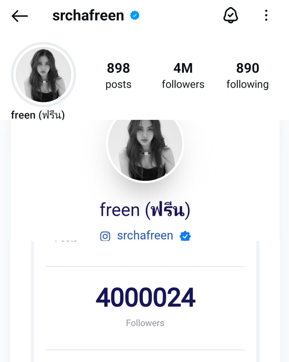 Sampiyo_freen's tweet photo. Congratulations Freen for reaching 4M followers on Instagram 👏🎉 More and more people will come to support and love you 🤍🫶🌷

#srchafreen
#FreenSarocha
#GIRLFREEN https://t.co/FFn86Fs16t