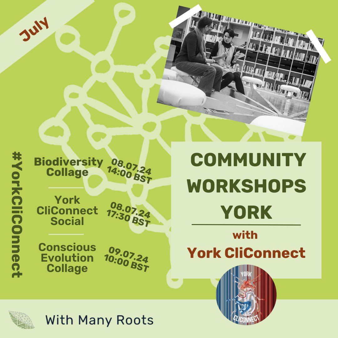 With Many Roots (@withmanyroots) on Twitter photo We are excited to be hosting three events in York alongside our partners <a href="/YorkCliConnect/">YorkCliConnect</a> !🌎
Biodiversity Collage - 08.07.24 - 14:00 BST
Social - 08.07.24 - 17:30 BST
Conscious Evolution Collage - 09.07.24 - 10:00 BST
Interested? Book via the bio! 💚
#biodiversitycollage We are excited to be hosting three events in York alongside our partners <a href="/YorkCliConnect/">YorkCliConnect</a> !🌎
Biodiversity Collage - 08.07.24 - 14:00 BST
Social - 08.07.24 - 17:30 BST
Conscious Evolution Collage - 09.07.24 - 10:00 BST
Interested? Book via the bio! 💚
#biodiversitycollage
