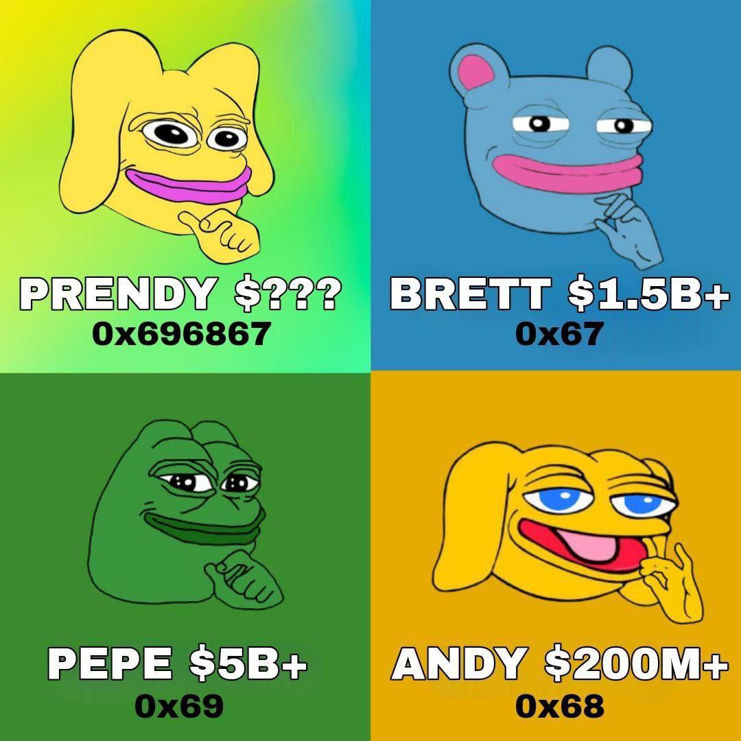cryptogems555's tweet photo. Study $PRENDY 🚀🚀 @prendywtf Massive narrative

https://t.co/d8o1xFKmog

CA: 0x6968679aa3030532abdAdea4321DE041749aEa95

0x69 = Pepe
0x68 = Andy
0x67 = Brett

0x696867 = Prendy (Unique on-chain blend of Pepe Brett and Andy )

Web: https://t.co/TtRhZCXSV7

Tg: https://t.co/2lHMHSXRI2