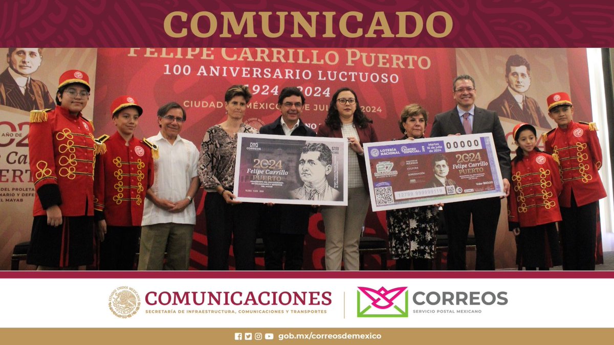 CorreosdeMexico's tweet photo. Exalta Gobierno de México ejemplo de Felipe Carrillo Puerto con #BilleteDeLotería y #timbrepostal.
https://t.co/yjFKBvNbw7 https://t.co/RZNykYdE8W