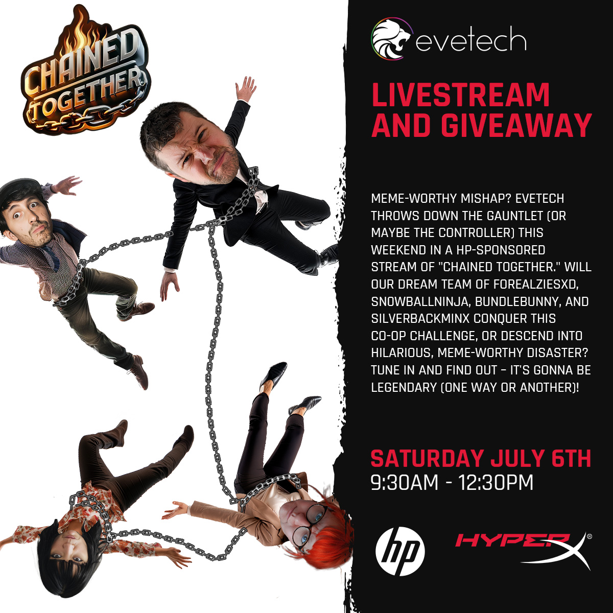 😂Get ready for laughs and (maybe some tears?)!

Join your favorite streamers <a href="/bundle_bunny23/">BundleBunny</a> , <a href="/SilverBackMinx/">SilverBackMinx</a> , <a href="/forealziesXD/">Forealzies</a> and <a href="/Sn0wballNinja/">Steven Greener</a>  for a hilarious livestream adventure! They'll be putting their friendships🫂to the test in Chained Together 🔗 and you won't want to