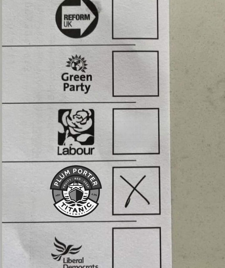 RealAleFinder's tweet photo. Gets our vote every time!

#RealAleFinder

@TitanicBrewers #plumporter #Elections2024 #voteplum #voting #electionresuts #UKElection #UKElections24 #GeneralElection2024 #beer #realale https://t.co/xL35rd6WVl