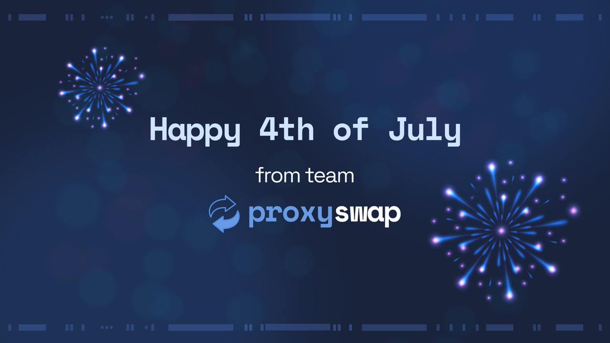 proxy_swap's tweet image. Happy 4th of July to everyone that celebrates! 🇺🇸

How are y'all spending time today?

Team ProxySwap will be busy cooking:
1. BBQs - Some @HamOnWarpcast for sure 🍖
2. Product features for our upcoming Social DEX 👀