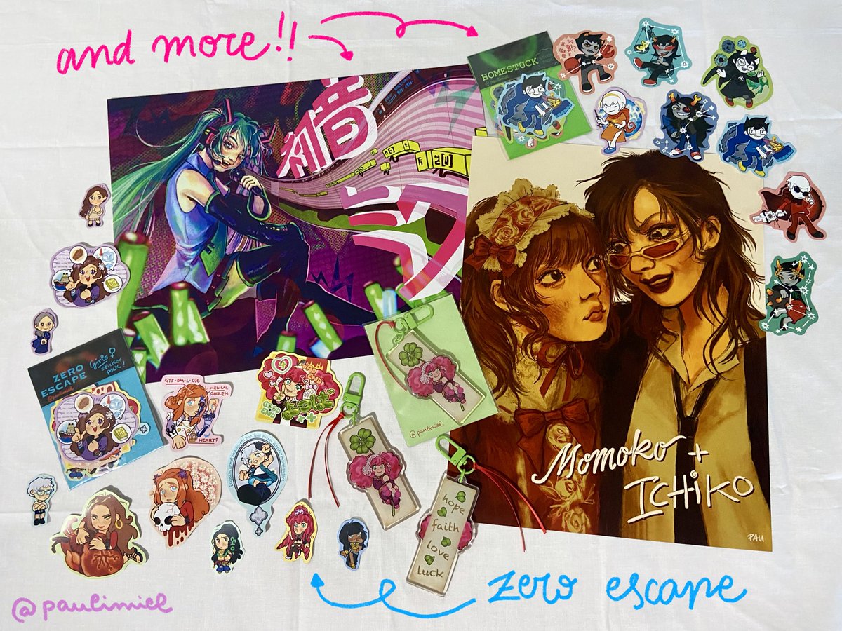 paulimiel's tweet photo. ((RTs appreciated !!))
⭐️STORE OPEN⭐️
Its finally happening!! I'm so excited to start this little adventure. Featuring art prints, acrylic keychains, stickers, notepads and more! 
Link in thread + bio 🌱
#higurashi #umineko #fatamoru #othersidepicnic #zeroescape https://t.co/PwHC8WXule