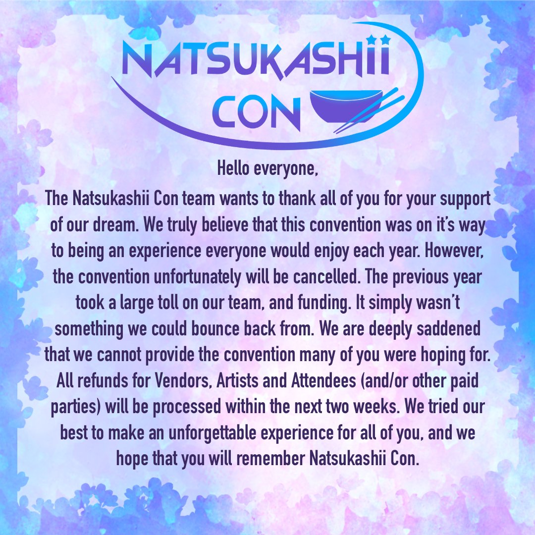 Thank you everyone for all of your support for Natsukashii Con and us. If you have any questions please let us know.