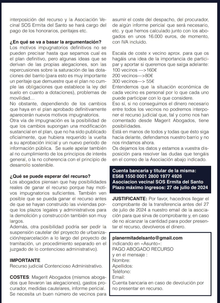 Las compañeras de <a href="/PelotazoErmita/">NO al Pelotazo de Ermita del Santo</a> nos piden dar difusión y ayuda para seguir luchando por los barrios, por las vecinas y por una ciudad para la gente