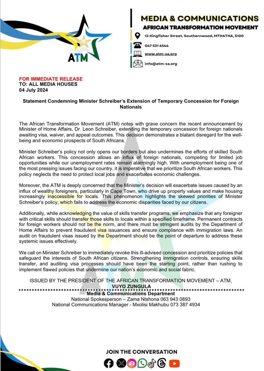 PatrioticMedia1's tweet image. REMOVE THE MINISTER OF HOME AFFAIRS!
As OD we have noted the arrogance of the new minister of home affairs and his desire to open the floodgates for foreigners in the guise of 'tourists' and 'skilled' workers. Together with ATM we want pres Ramaphosa to remove him with immediate