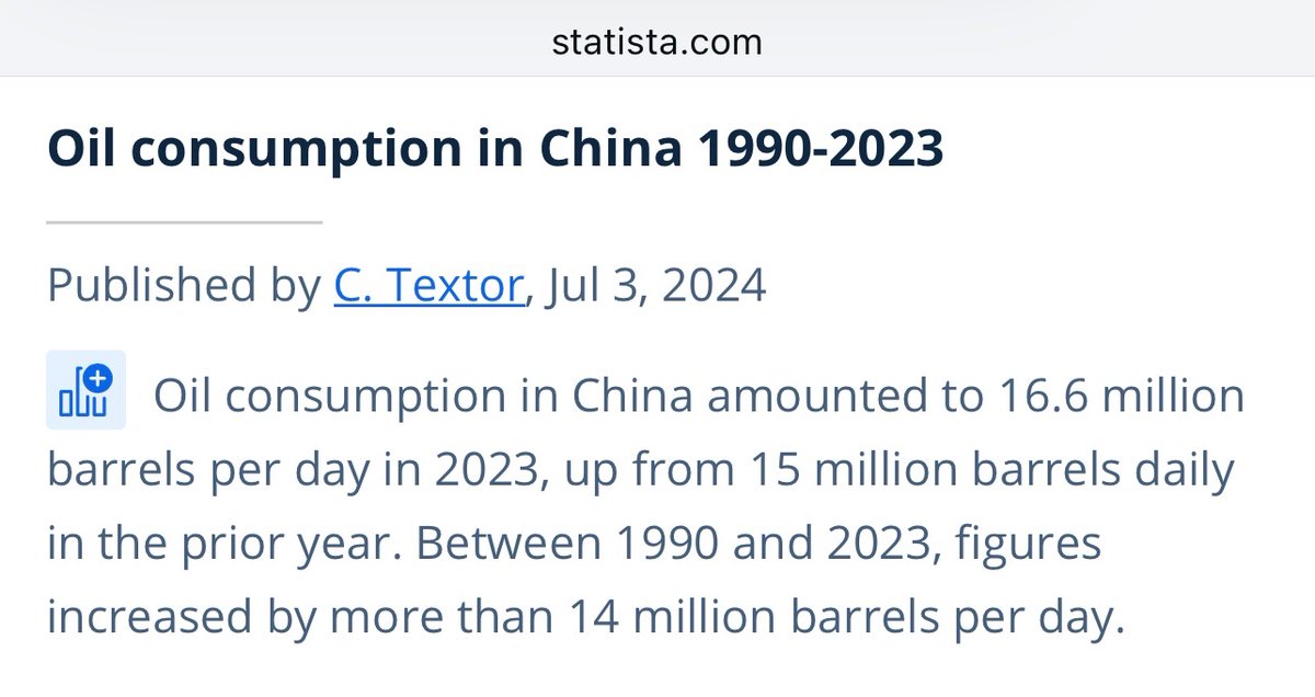 jcisemer's tweet photo. @joshyoung China‘s oil piggy bank: their stockpiling of ~60M barrels oil works out to ~2 days of global OPEC production.

At China‘s ~17M bpd oil consumption, the stockpiled ~60M barrels equate to an extra 3.5 days of what China consumes.

https://t.co/IGNVhw6irQ

https://t.co/MOLFOK4QsG https://t.co/PjPoj253k1