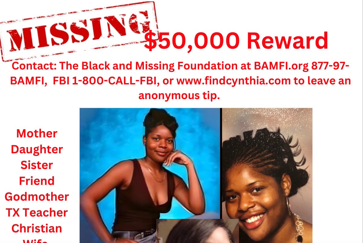 4th of July is Cynthia's Birthday. We miss &amp; honor her.  Crowley PD bungled her missing persons case by refusing to even take DNA from her car when it was found. We will continue to press forward &amp; search. We love you Cynthia! #BlackTwitter #NBC findcynthia.com