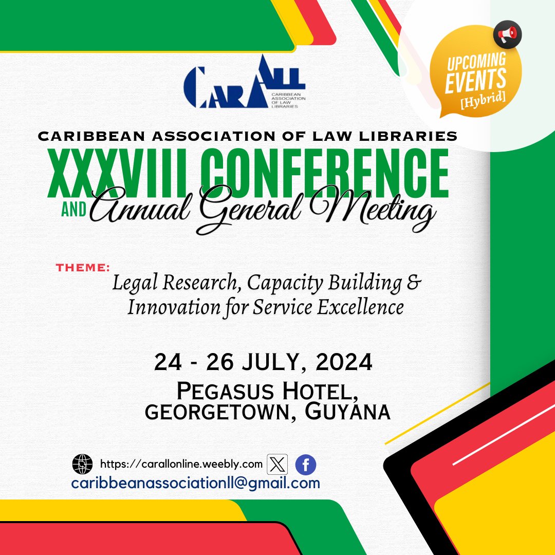CARALL is pleased to announce that we are hosting our 38th Annual Conference and AGM this month in Guyana. Click on the link or image to register tinyurl.com/3jvchz4 #CARALL2024 #CARALL