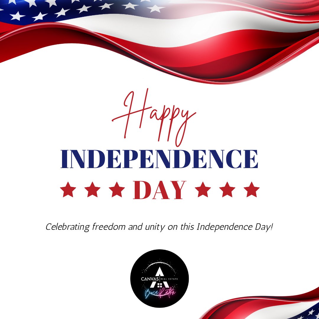 🎆 Happy Independence Day from our real estate family to yours! Wishing everyone a day filled with celebration, freedom, and joy. Let's honor this great nation and the opportunities it provides. #IndependenceDay #CavnasRE #4thOfJuly #CanvasBoca #Freedom #RealEstate #Celebrate