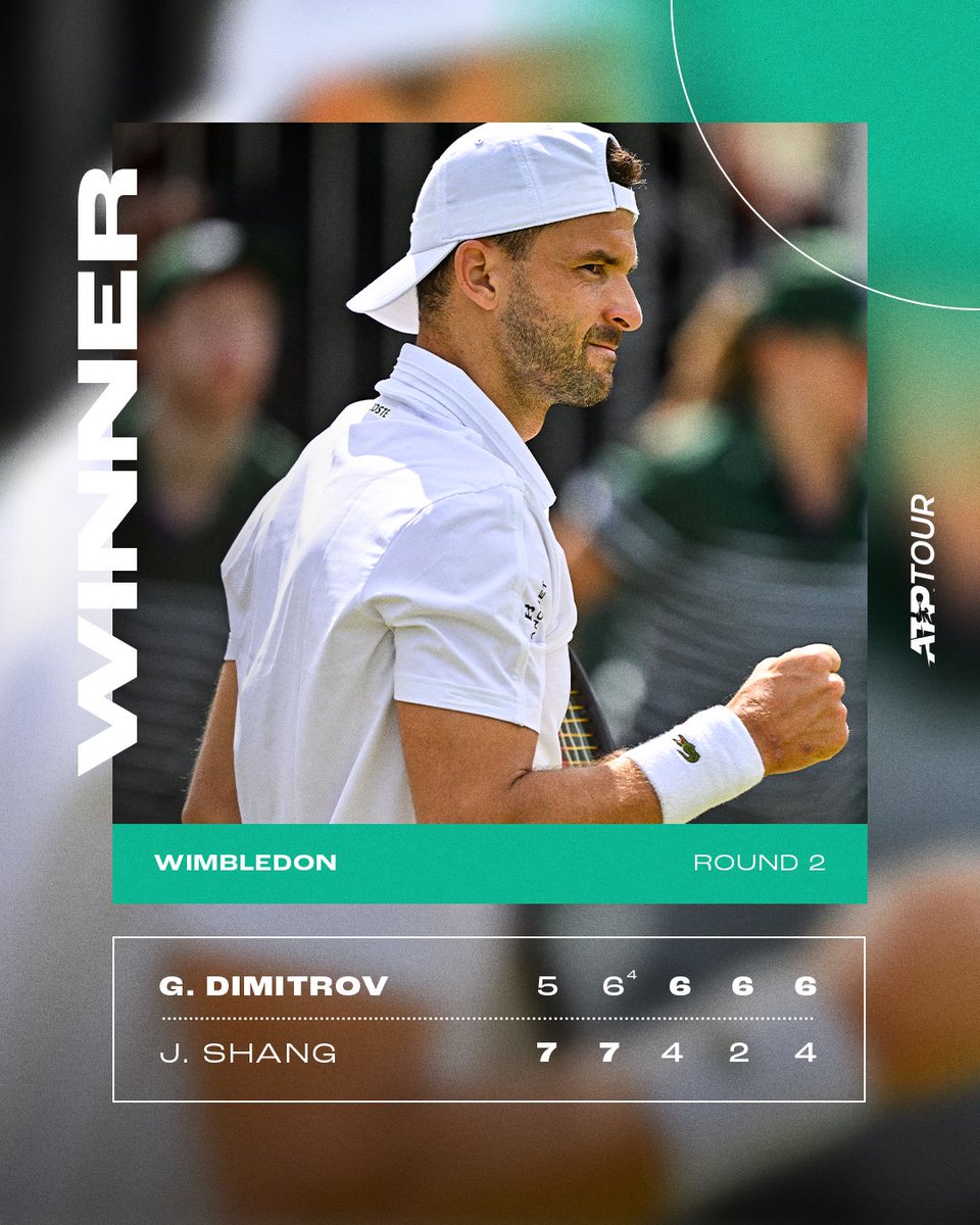 atptour's tweet photo. @GrigorDimitrov passes a TOUGH test! 👏

@Wimbledon | #Wimbledon https://t.co/zCajbK1opE