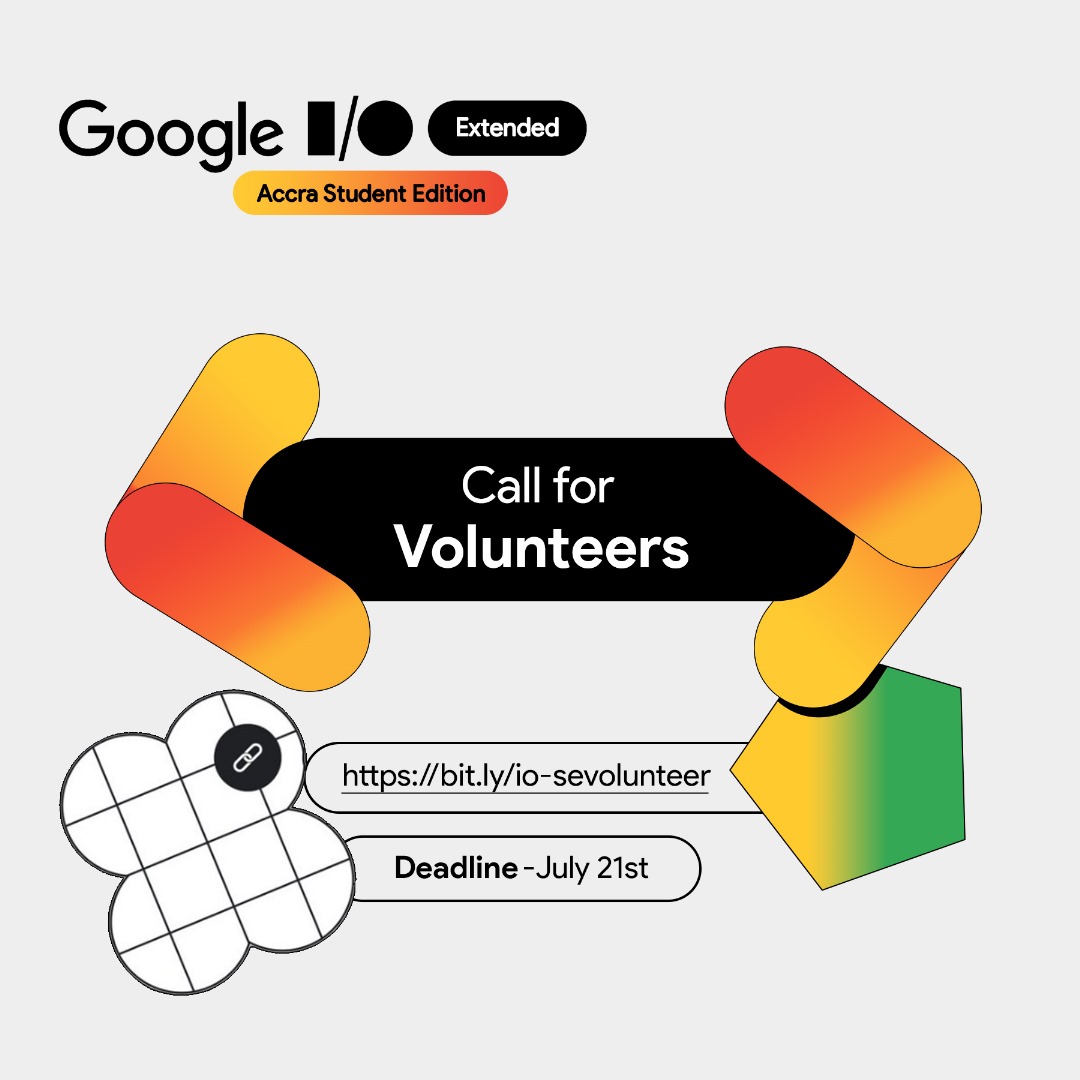 GdscAtu's tweet image. Calling Accra tech volunteers!
Support Google I/O Extended Accra (Aug 10th) &amp;amp; gain experience, network with pros, and be part of a cutting-edge tech event!  Apply now: bit.ly/io-sevolunteer #GoogleIOExtended #VolunteerCall #AccraTech #TechEvent #StudentEdition