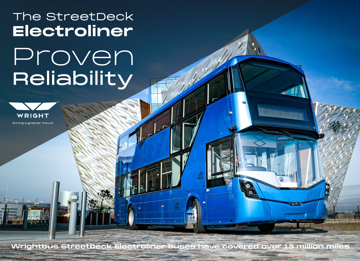 Wright_bus's tweet image. The StreetDeck Electroliner–proven reliability from @Wright_bus. These buses have covered over 15million miles, mitigating over 26,000 tonnes of carbon from the atmosphere (compared to EURO VI diesel buses)
with an in-service availability of 97.2% &amp;amp; VOR of less than 1% #Wrightbus